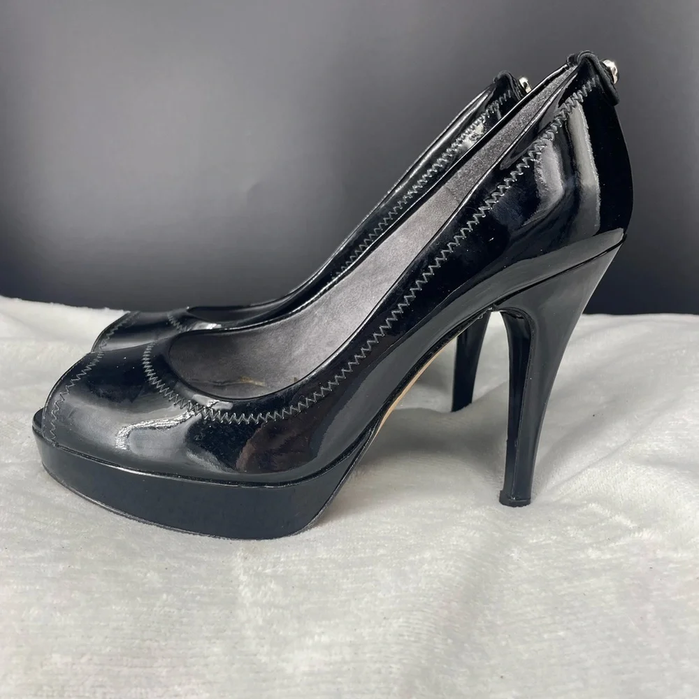 Stuart Weitzman Patent Leather Peep Toe Platform Heels Made in Spain Size 5.5 - Picture 5 of 9
